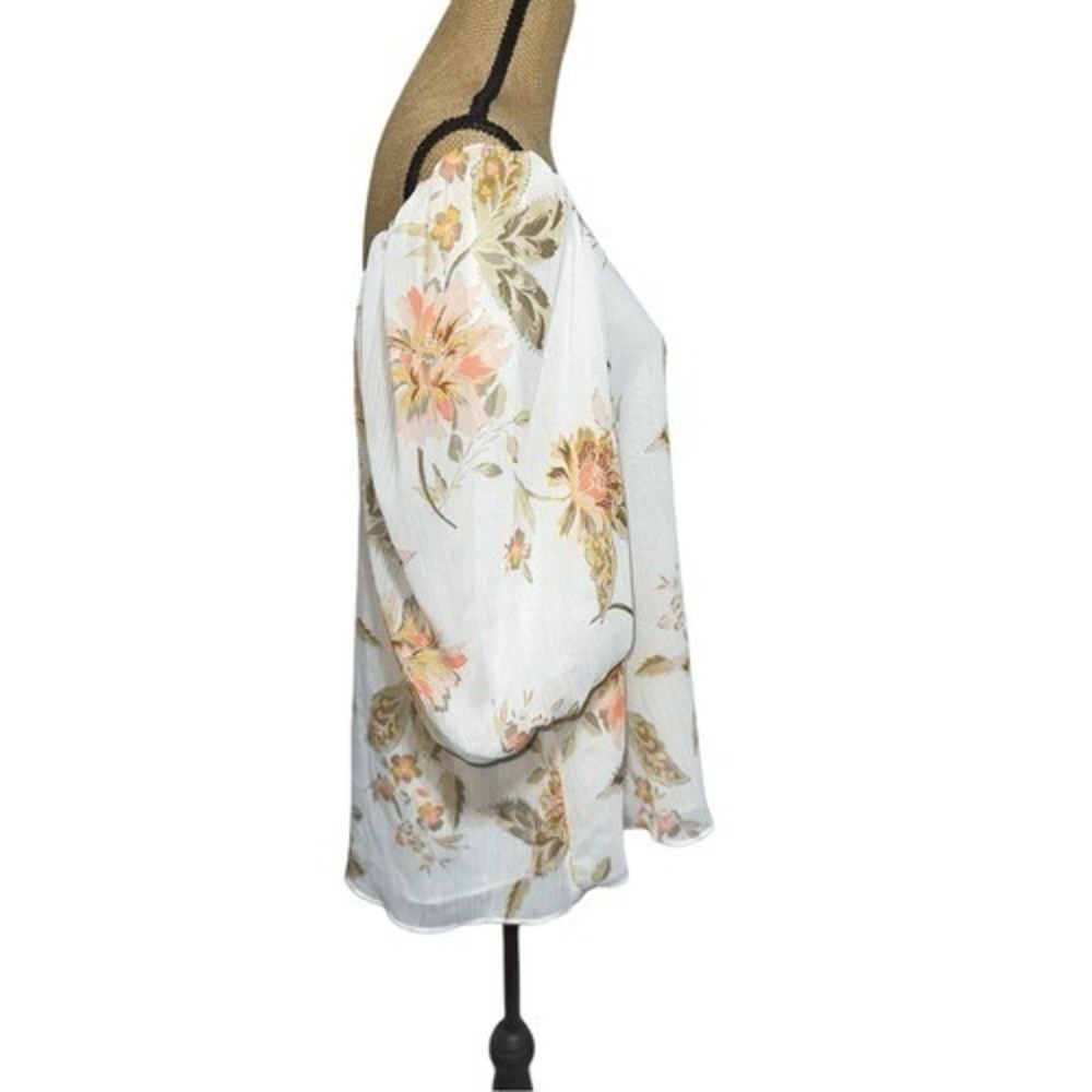 Cato Womens Off the Shoulder Blouse XL Floral White Boho Peasant Sheer Flowy Top - Picture 3 of 9
